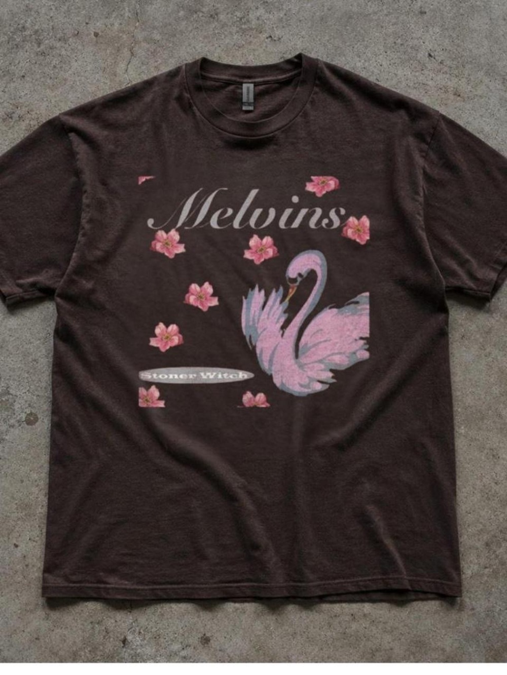 Gildan Black T-Shirt with Pink Swan & Floral Graphic